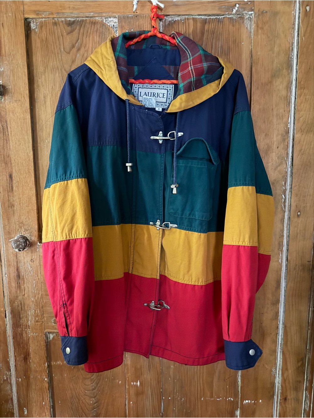 Laurice Colorblock Hooded Toggle Jacket - Navy, Green, Mustard, Red